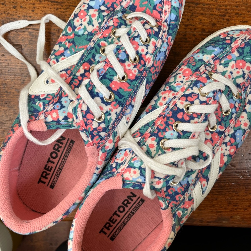 Tretorn Floral Athletic Shoes - Blue, Pink, White